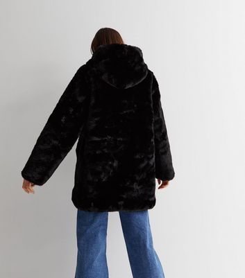 Gini London Black Faux Fur Hooded Jacket New Look