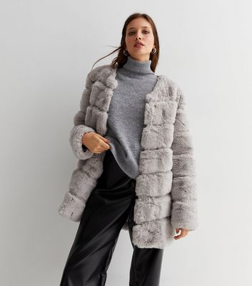 Gini London Grey Pelted Faux Fur Jacket