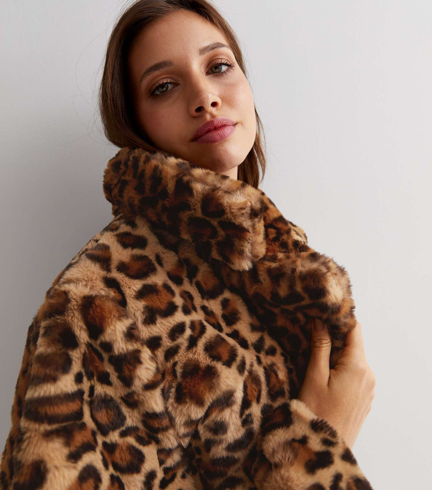 Gini London Brown Leopard Print Faux Fur Coat Image 2