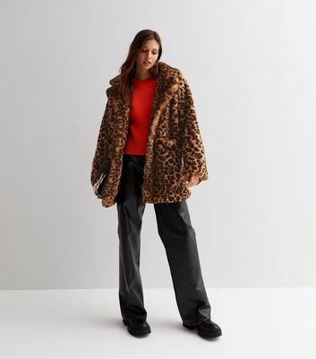 Gini London Brown Leopard Print Faux Fur Coat New Look