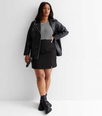 Curves Black Split Hem Mini Skirt