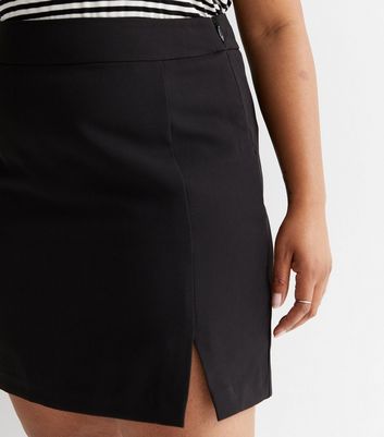 Curves Black Split Hem Mini Skirt | New Look