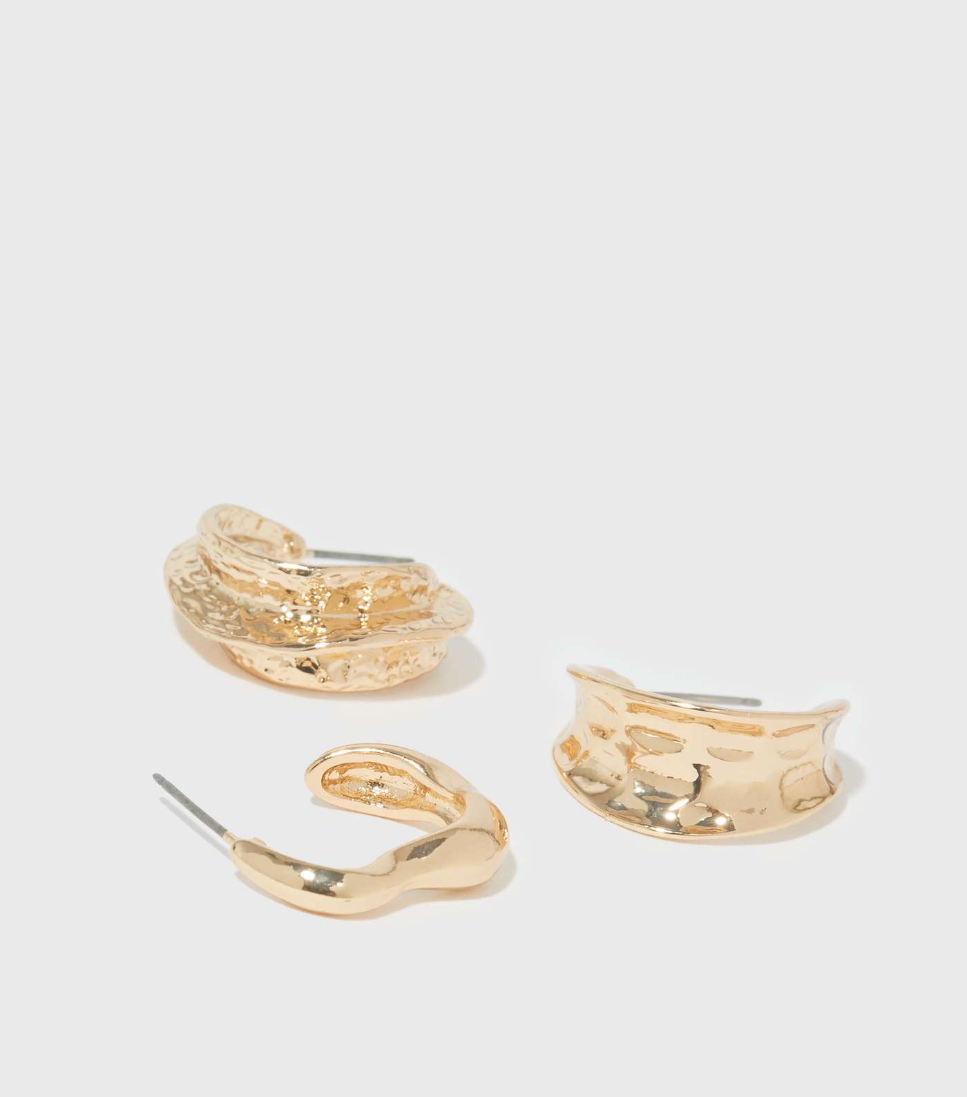 3 Pack Gold Textured Hoop Earrings Image 2