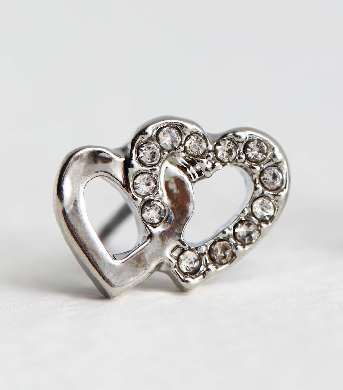 Silver Diamanté Double Heart Stud Earrings Image 3