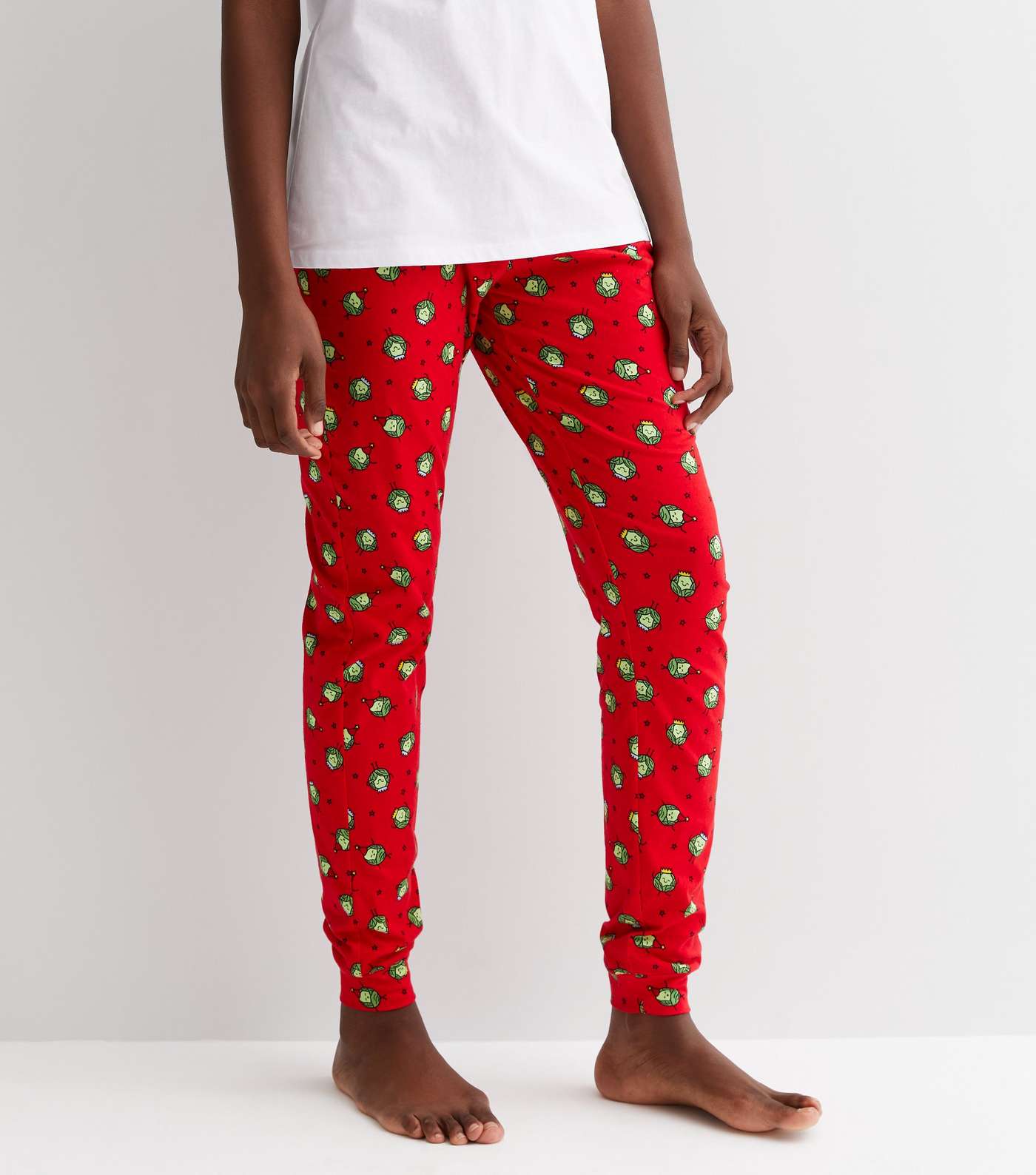 Tall White Christmas Jogger Family Pyjama Set with Brussel Sprouts Logo Image 3