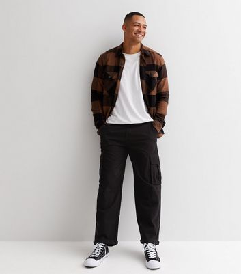 Black Cotton Relaxed Fit Cargo Trousers