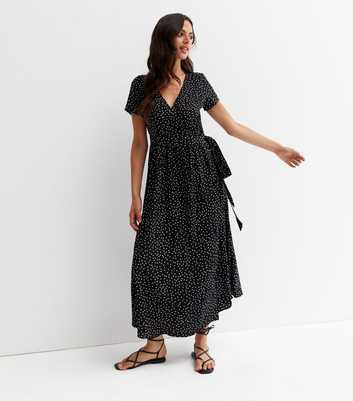 Cutie London Black Spot Short Sleeve Midi Wrap Dress