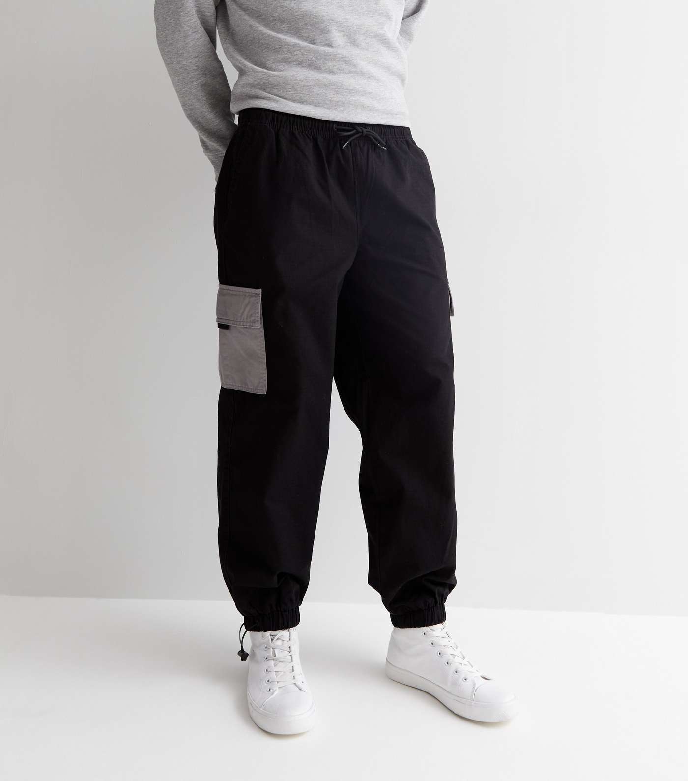 Black Relaxed Fit Cargo Trousers Image 2