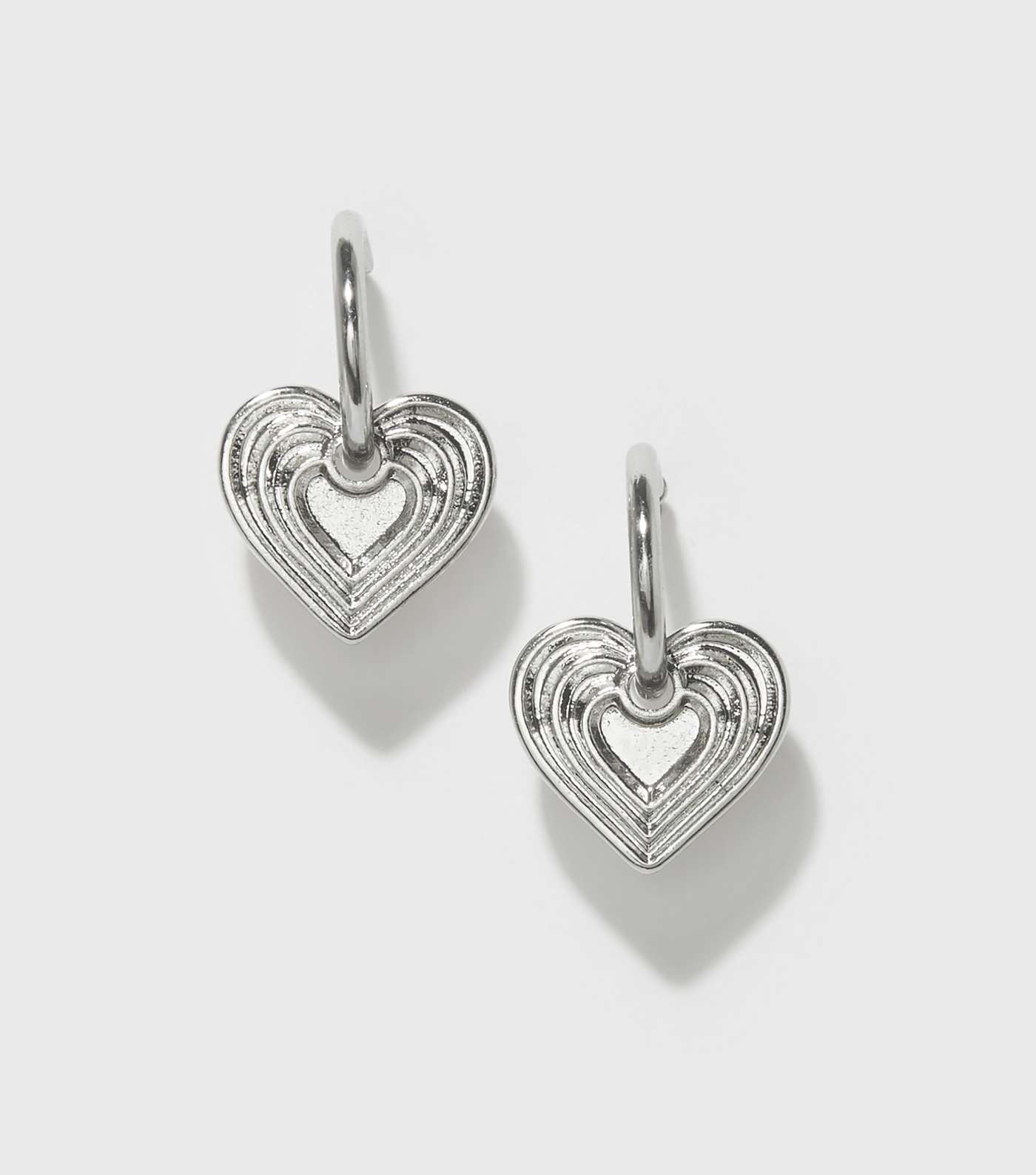 Silver Retro Heart Charm Earrings Image 2