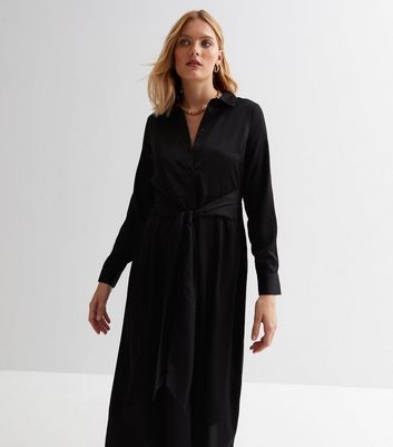 Black tie cheap waist shirt dress