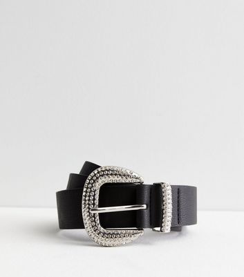 Black Embellished Buckle Belt New Look