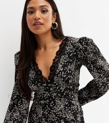 Petite Black Mixed Floral Crinkle Long 