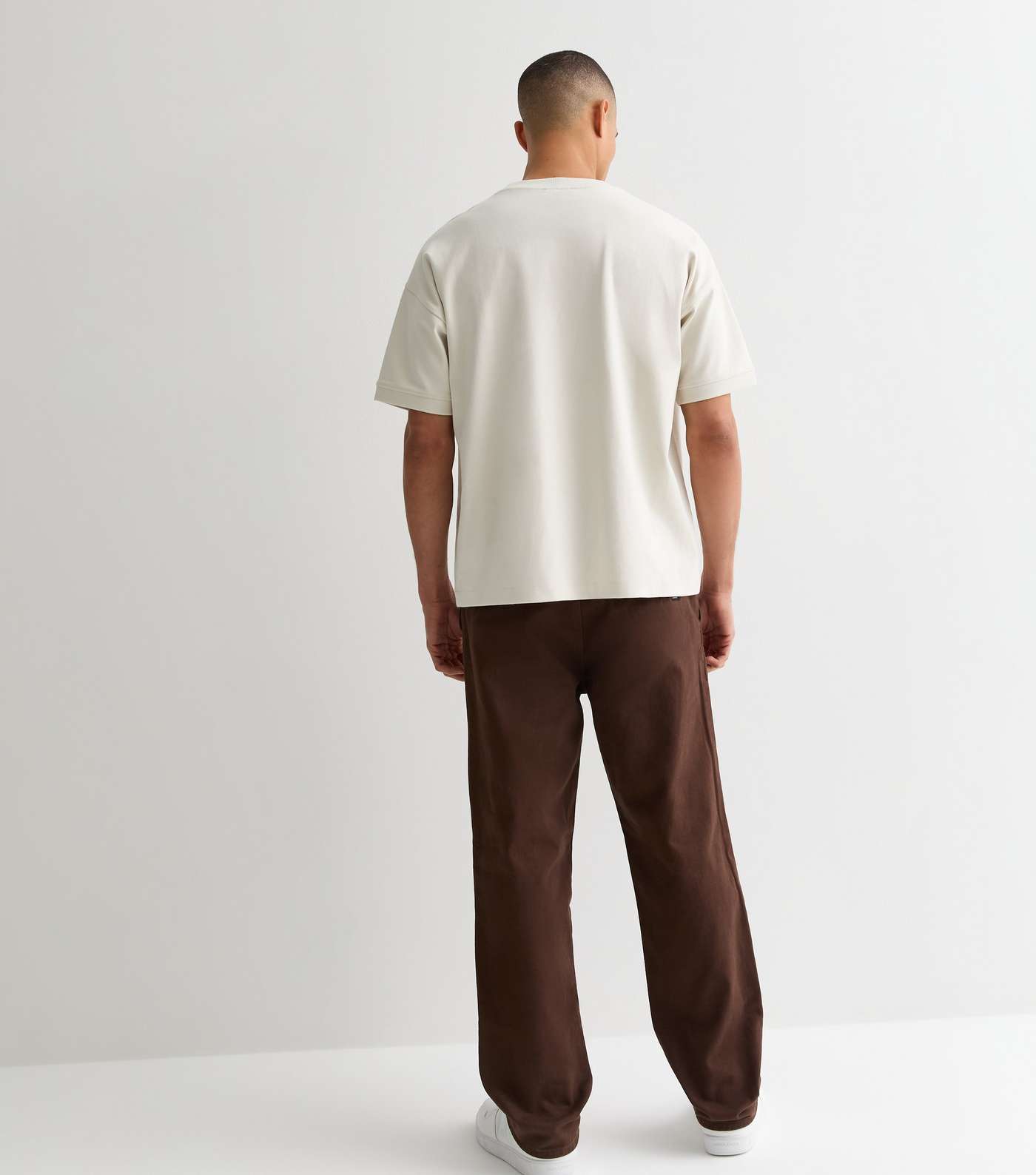 Dark Brown Panelled Straight Fit Trousers Image 6