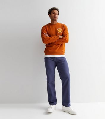 Blue Cotton Straight Leg Trousers