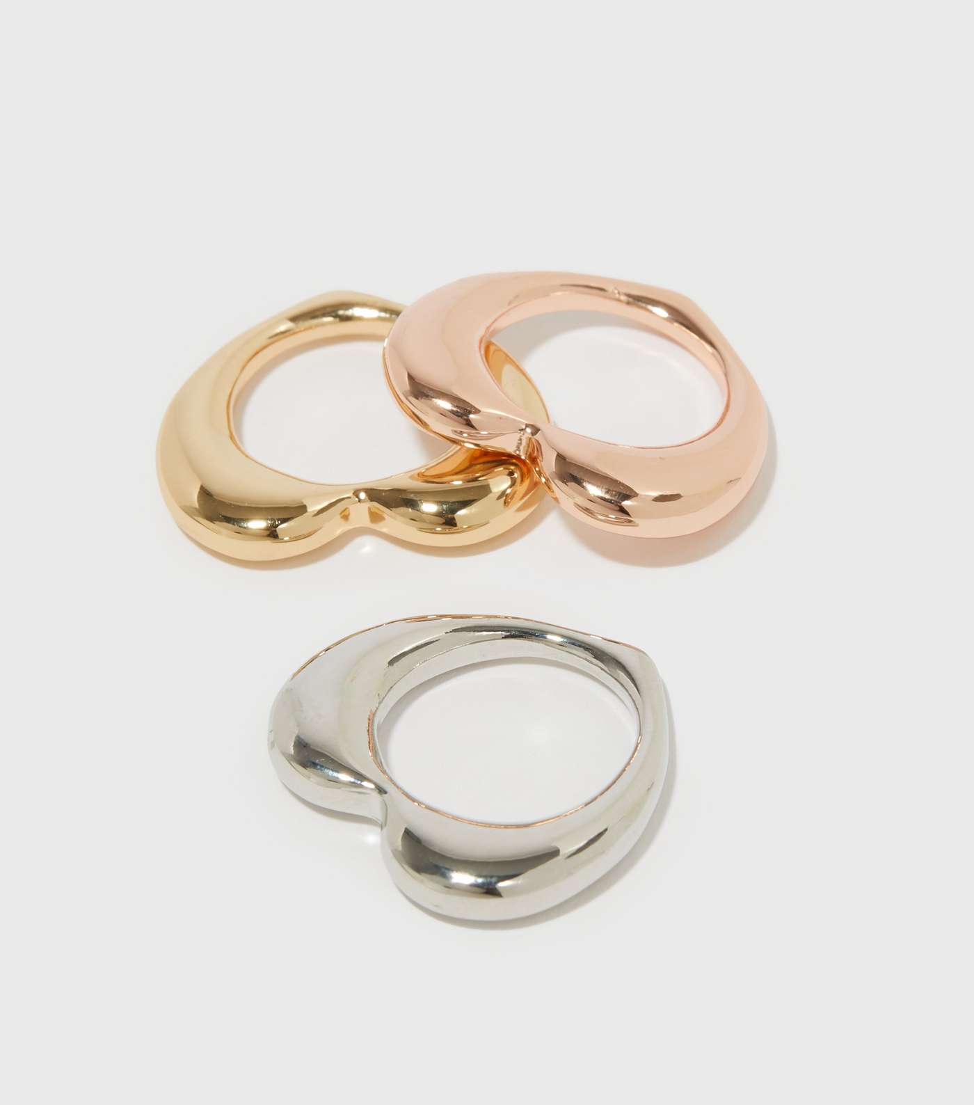 3 Pack Silver Gold and Rose Gold Mixed Metal Heart Rings Image 2