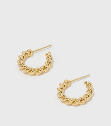 Real Gold Plate Twist Hoop Earrings