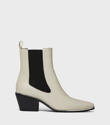 London Rebel White Leather-Look Block Heel Western Boots New Look