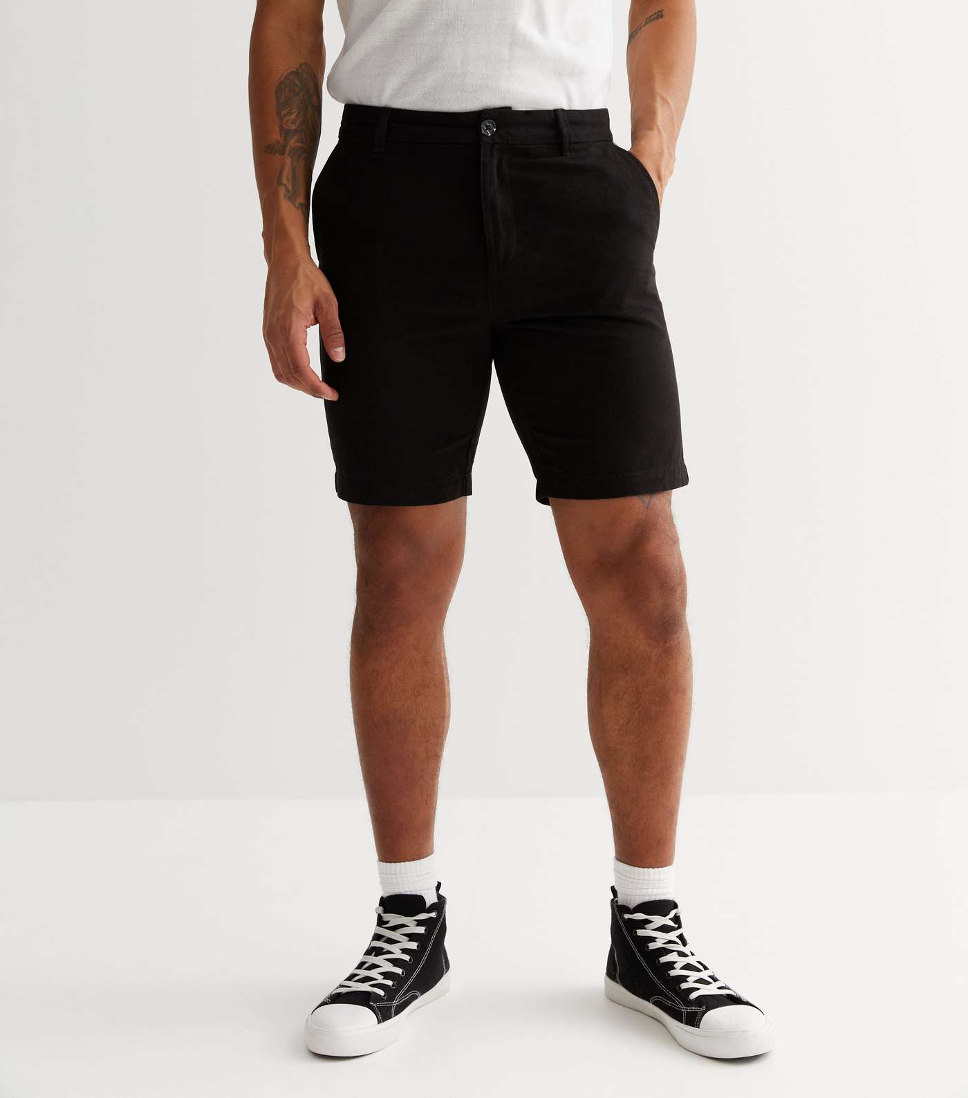 Black Straight Fit Chino Shorts Image 2
