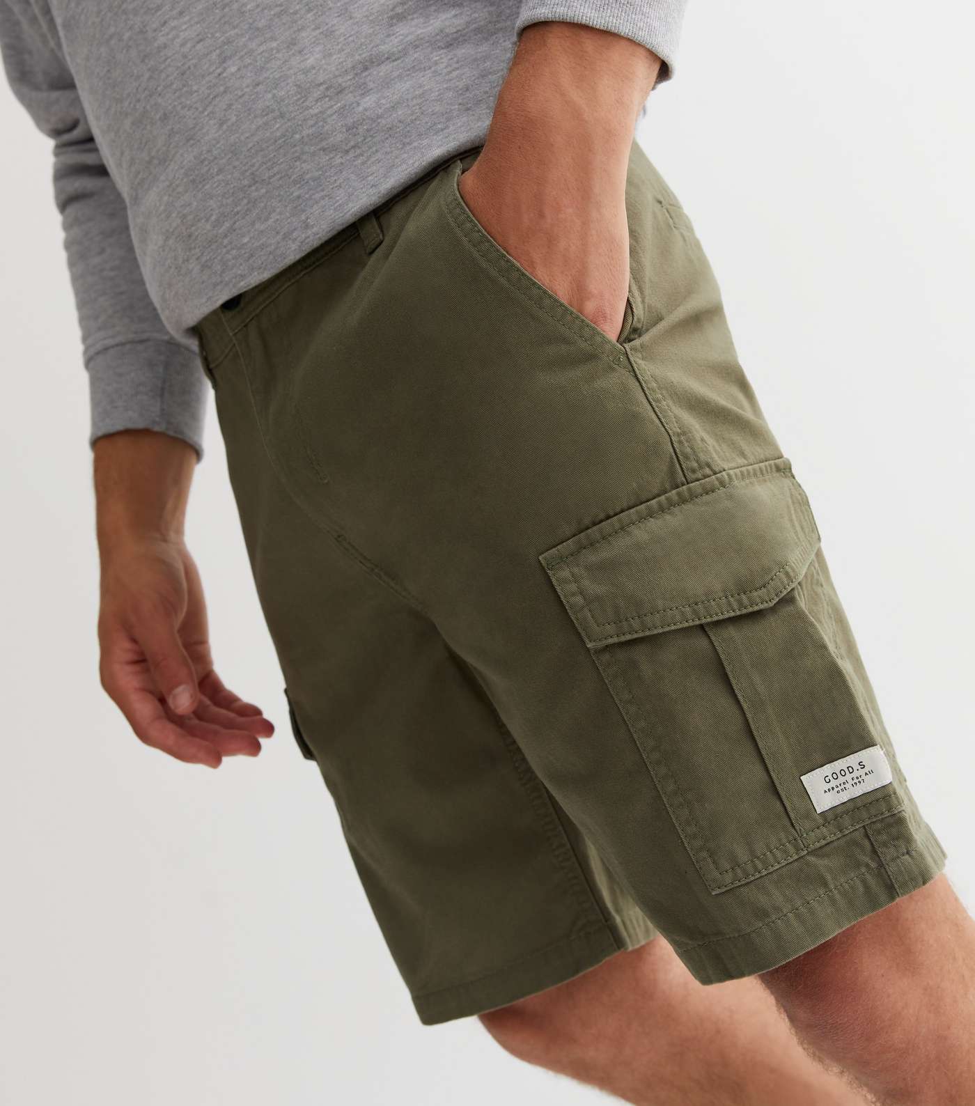 Khaki Cotton Slim Fit Cargo Shorts Image 3
