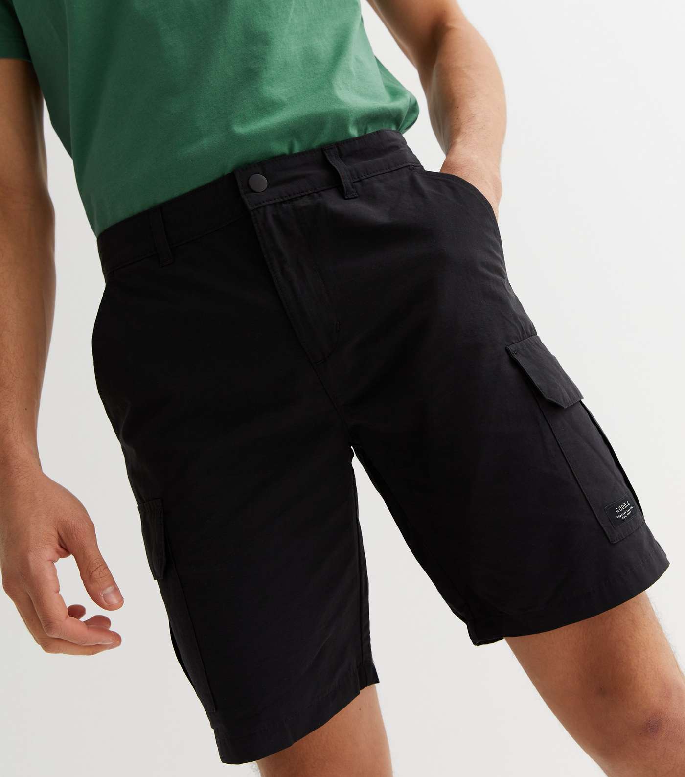 Black Straight Fit Cargo Shorts Image 3