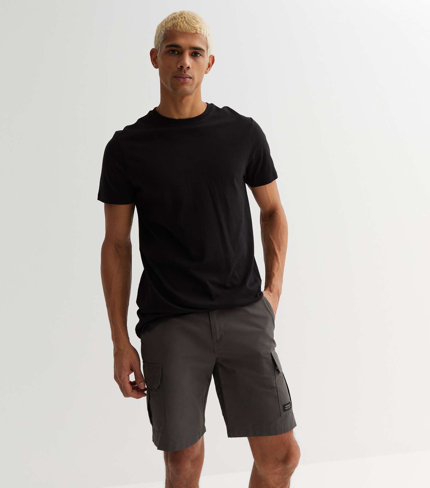 Dark Grey Nylon Straight Fit Cargo Shorts Image 2