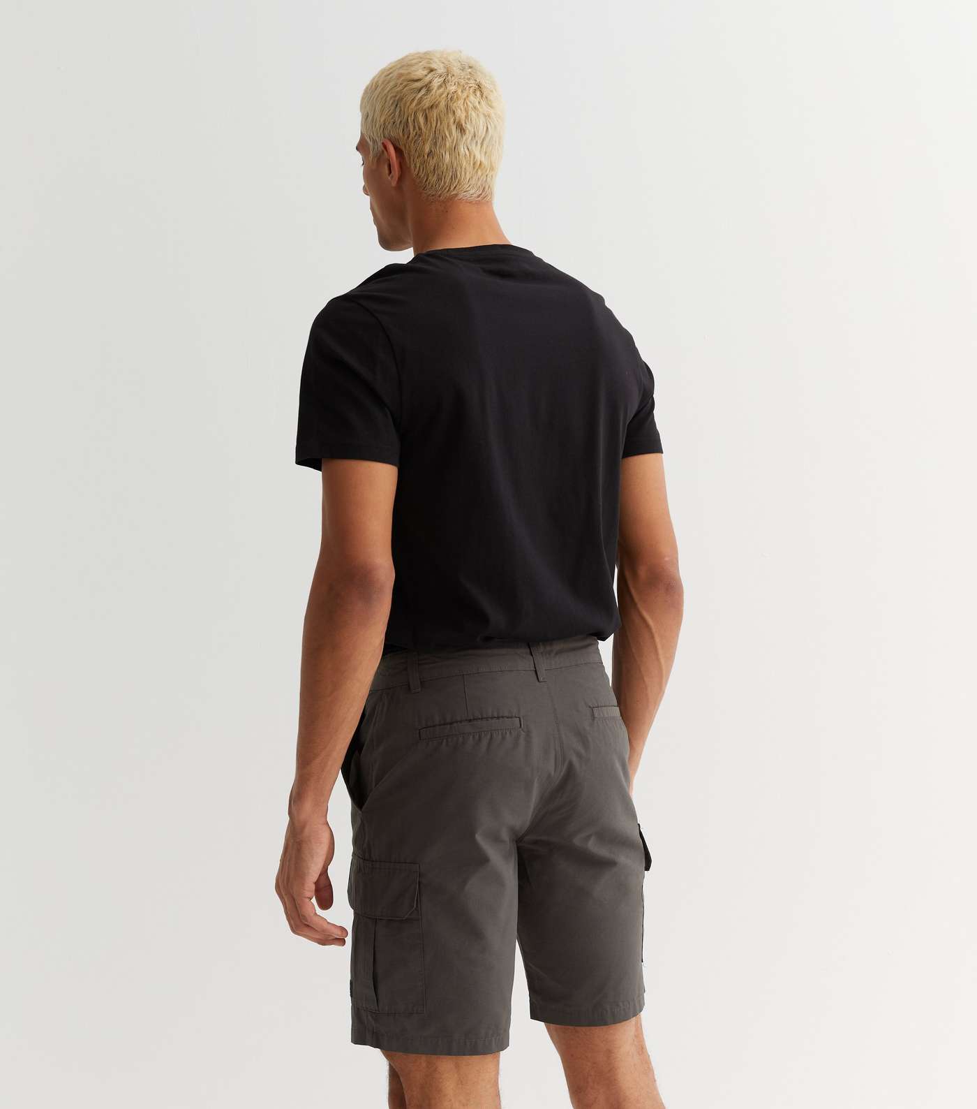 Dark Grey Nylon Straight Fit Cargo Shorts Image 4