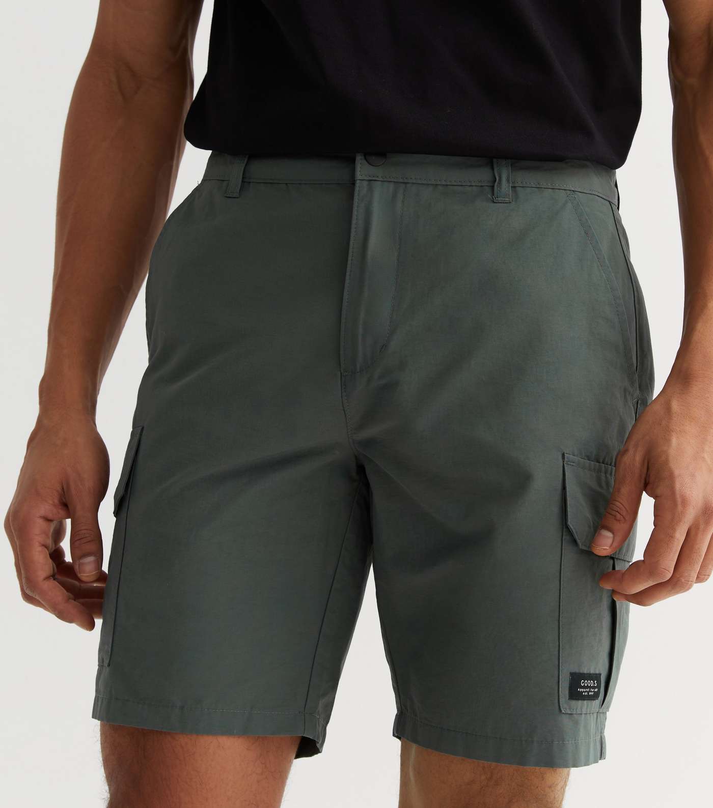 Dark Green Nylon Straight Fit Cargo Shorts Image 3