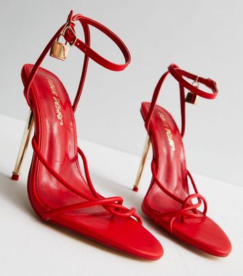 Public Desire Red Padlock Charm Stiletto Heel Sandals New Look