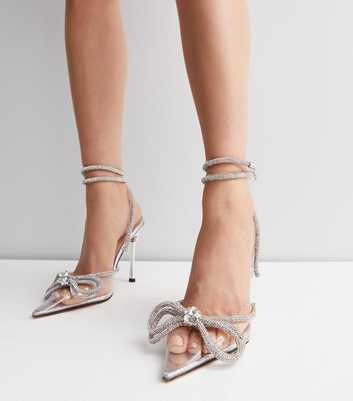 Public Desire Silver Diamanté Pointed Stiletto Heel Sandals