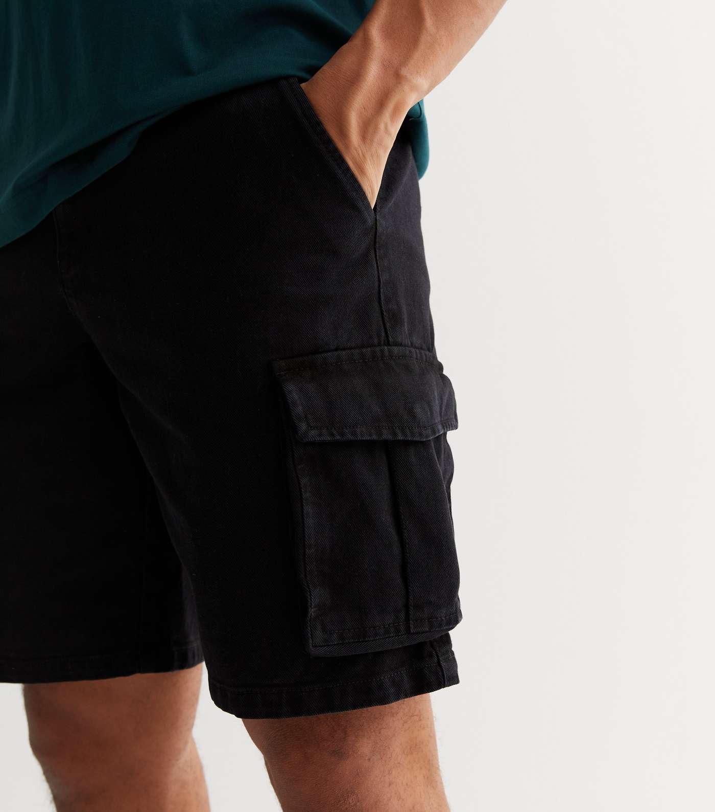 Black Relaxed Fit Cargo Shorts Image 3