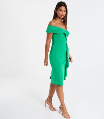 QUIZ Green Frill Bardot Midi Dress New Look