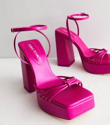 New Look satin platform block heeled shoes in pink | ASOS