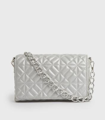 Public Desire Silver Quilted Chain Shoulder Bag | New Look