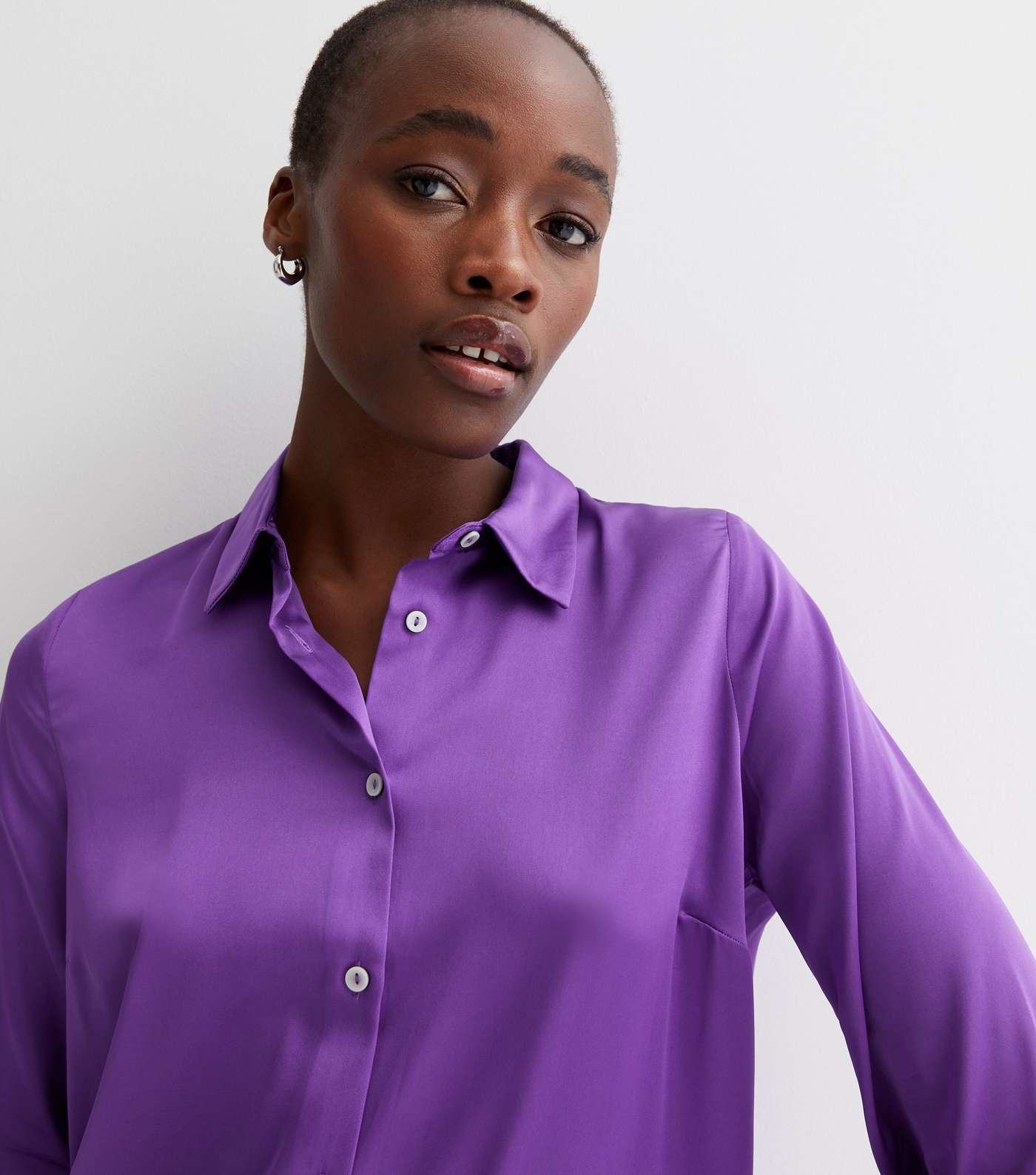 Tall Purple Satin Long Sleeve Oversized Shirt Image 3