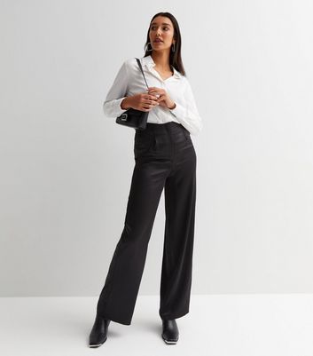 Tall Black Ribbed Wide Leg Trousers  Tall  PrettyLittleThing