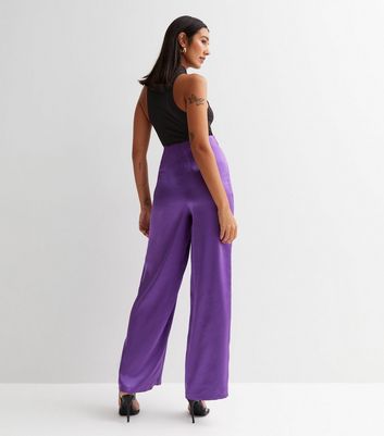 Tall Purple Satin High Waist Wide Leg Trousers | New Look