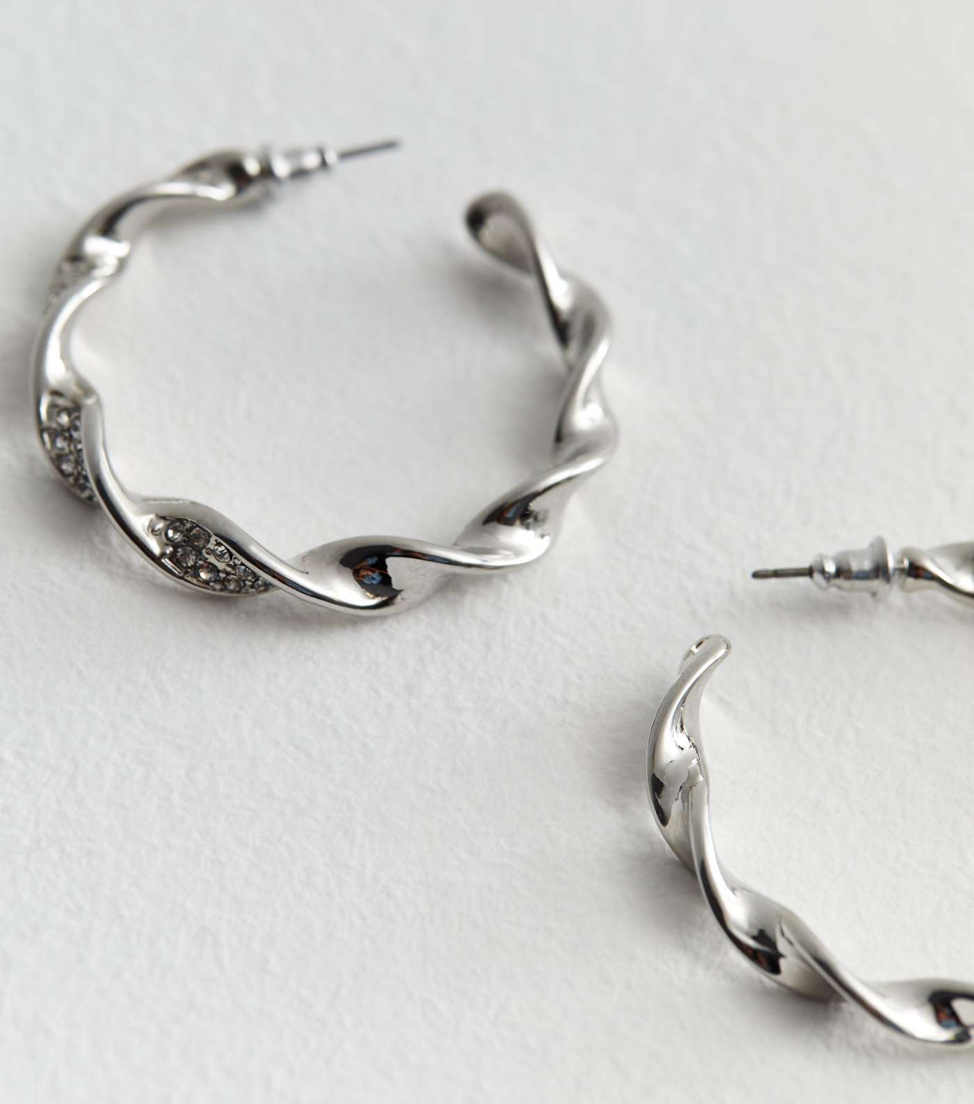 Silver Diamanté Twist Hoop Earrings Image 2