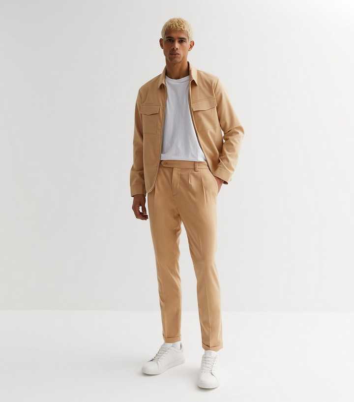 ASOS DESIGN pleated chino shorts in mid length in khaki