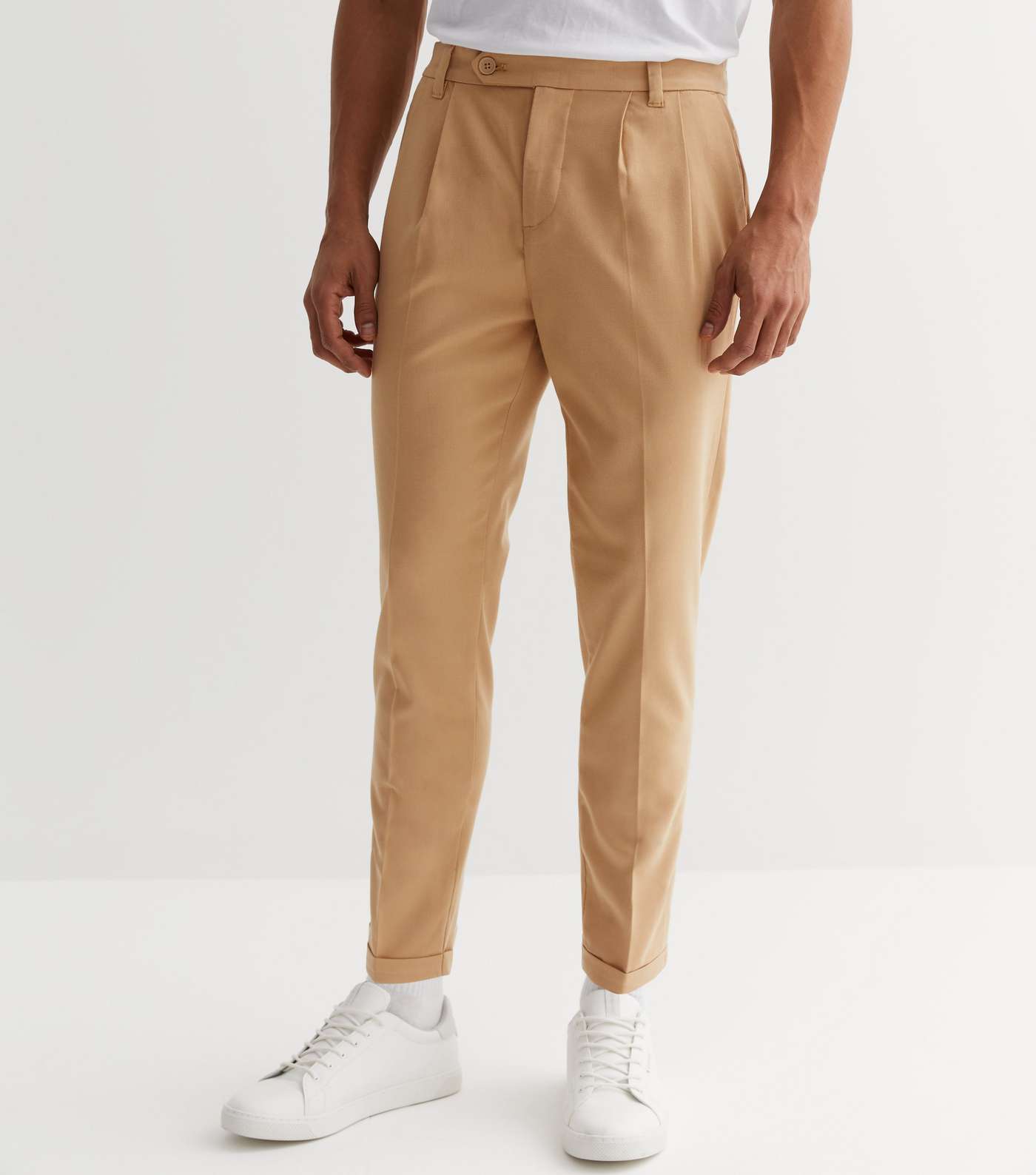 Stone Double Pleated Tapered Leg Suit Trousers Image 2