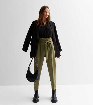 Khaki High Tie Waist Trousers