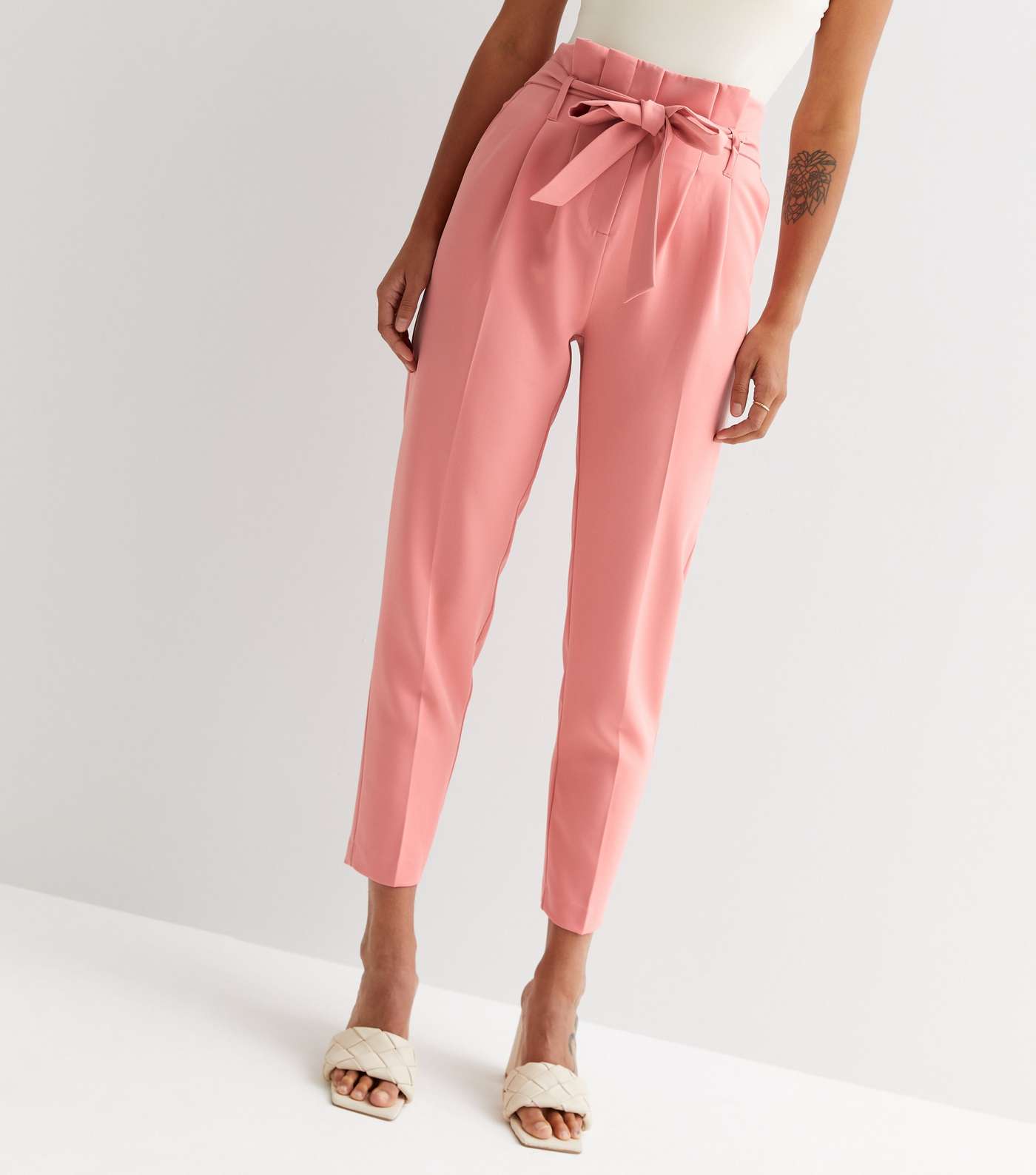 Pink High Tie Waist Trousers Image 2