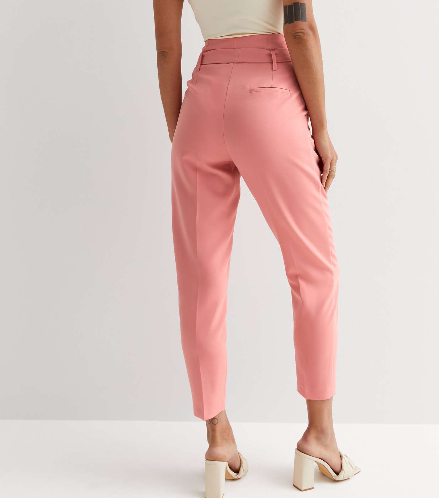 Pink High Tie Waist Trousers Image 4