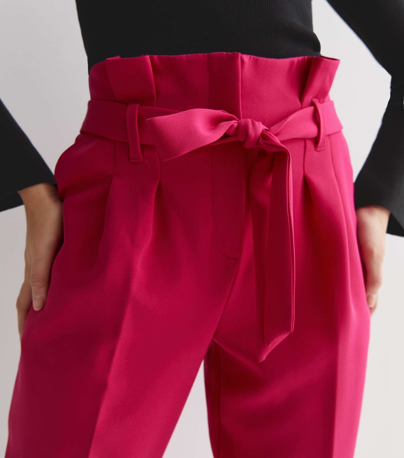 Deep Pink High Rise Tie Waist Paper Bag Trousers Image 3