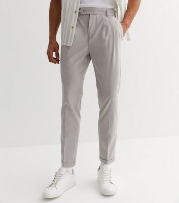 Grey Double Pleated Tapered Leg Suit Trousers New Look