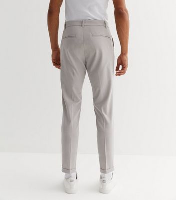 Grey Double Pleated Tapered Leg Suit Trousers New Look