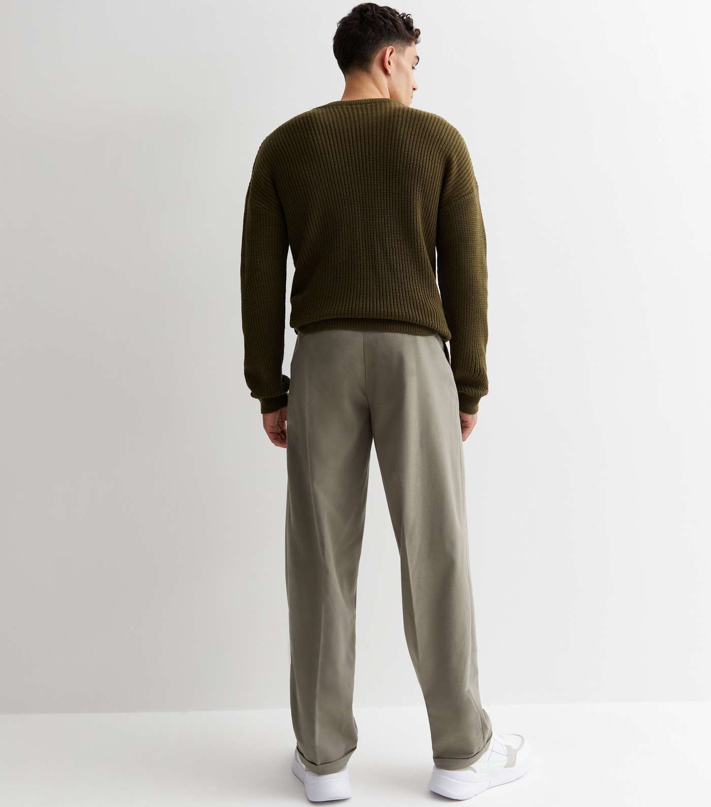 Olive Pleated Relaxed Fit Trousers Image 4
