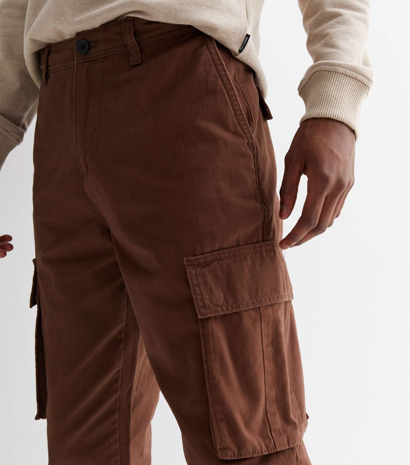 Dark Brown Regular Fit Cargo Trousers Image 3