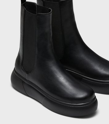 London Rebel Black Leather-Look Chunky 