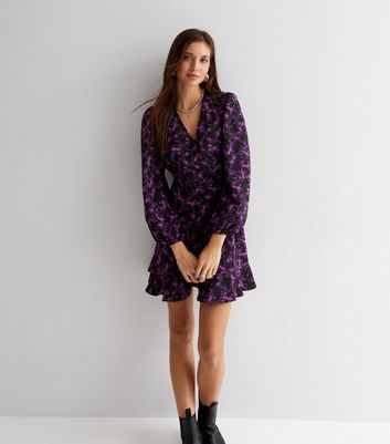 Long sleeve purple outlet mini dress