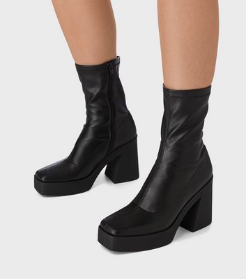 London Rebel Black Leather-Look Chunky Platform Boots New Look